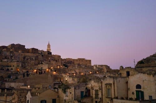 Matera cave city at sunset